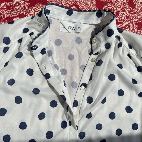 New Vintage Blouse White/Navy Polka Dots S/M - Picture 11 of 16